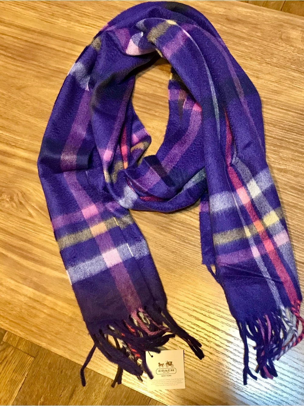 Coach Black Violet 100% Cashmere Scarf NWT In Bag 70”L X 12”W $178 MSRP
